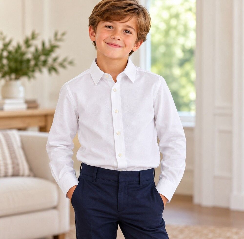 Crewcuts Thompson Boys 6-7 White Dress Shirt Button Down Long Sleeve J.Crew